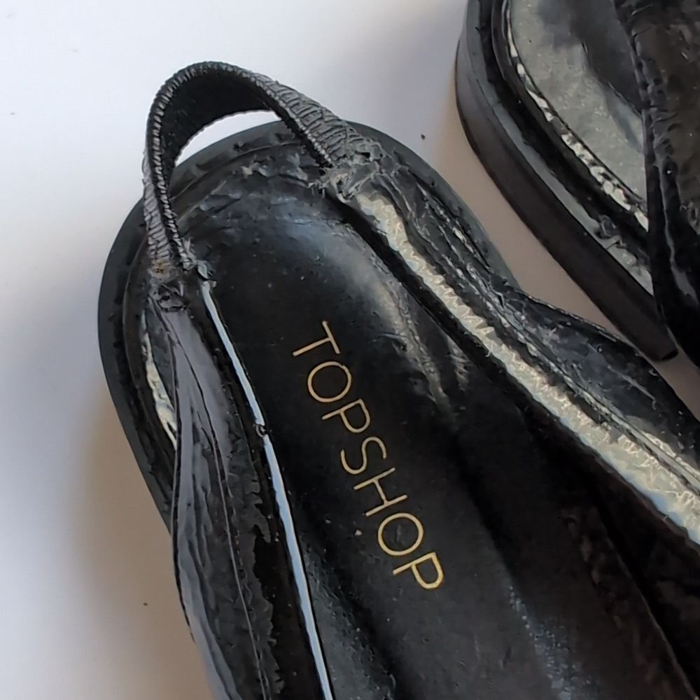 Topshop Black Patent Penny Sling Loafers Size 37 US6.5 - Picture 3 of 10